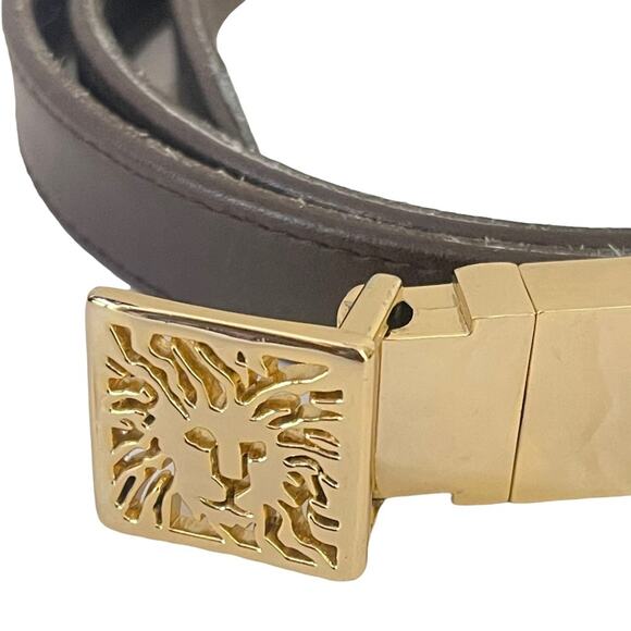Anne Klein Accessories - Anne Klein Brown Gold Genuine Leather Logo Buckle Belt Size Large